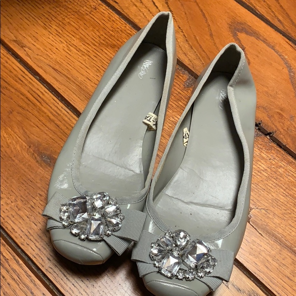 Gray flats with rhinestone detail